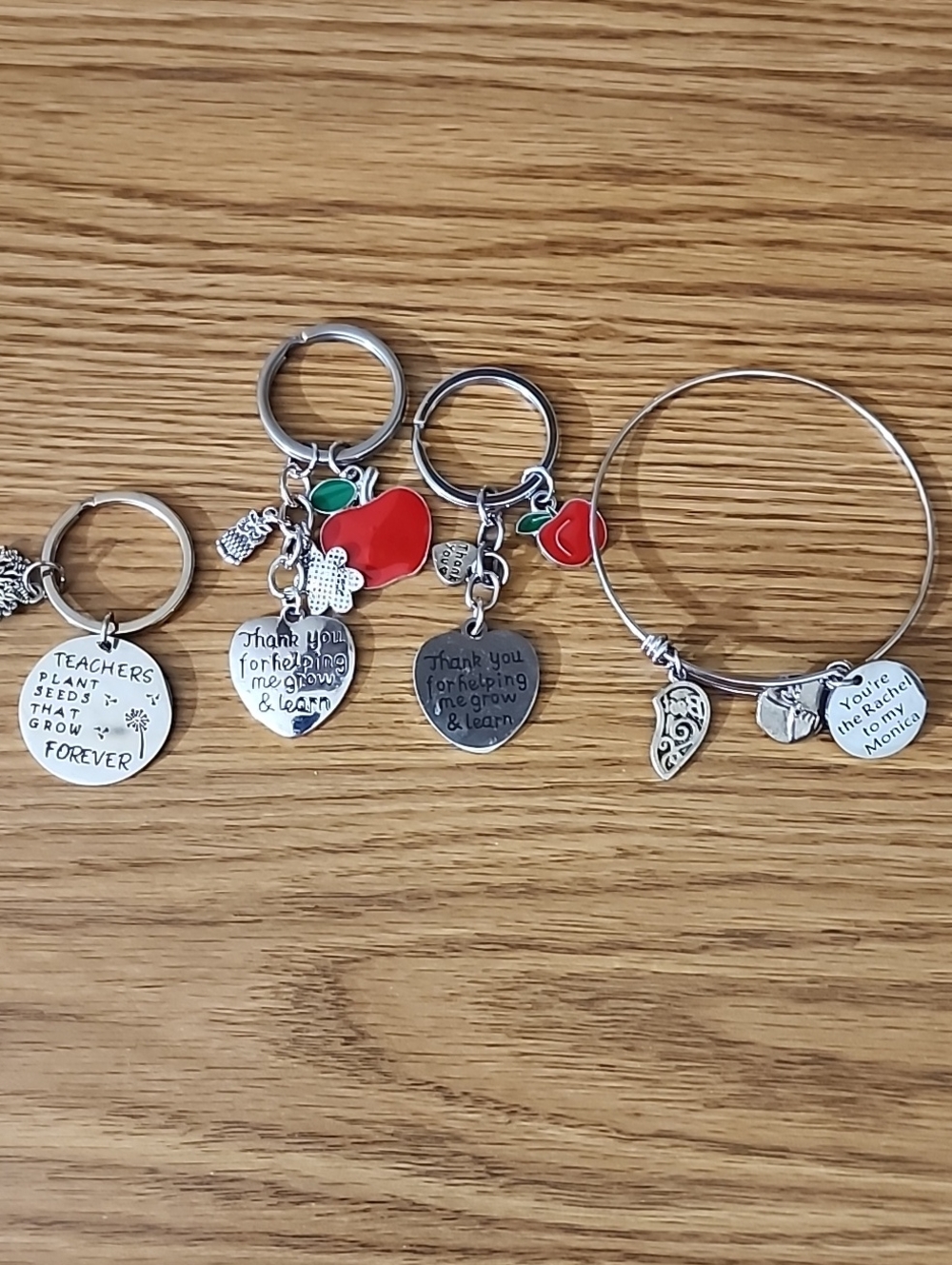 Silver-Tone Red Apple Teacher Appreciation Bracelet